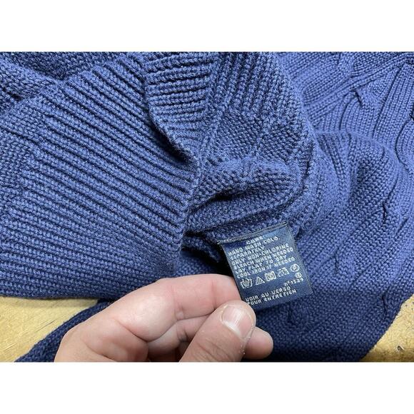 Ralph Lauren Sport Turtleneck Cable Knit Sweater Dress Cotton Navy Medium - Picture 10 of 11